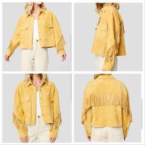 Blank NYC yellow faux suede cropped tassel western shacket jacket XS